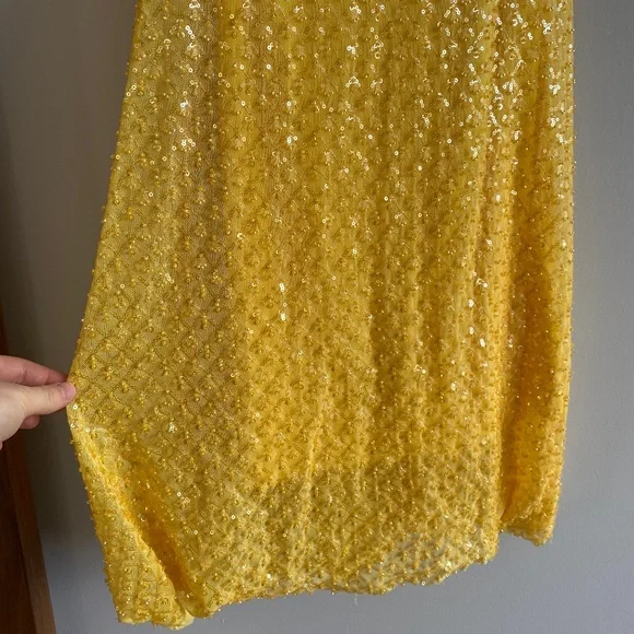 Windsor Yellow Sequin Backless Prom Dress - Picture 2 of 12